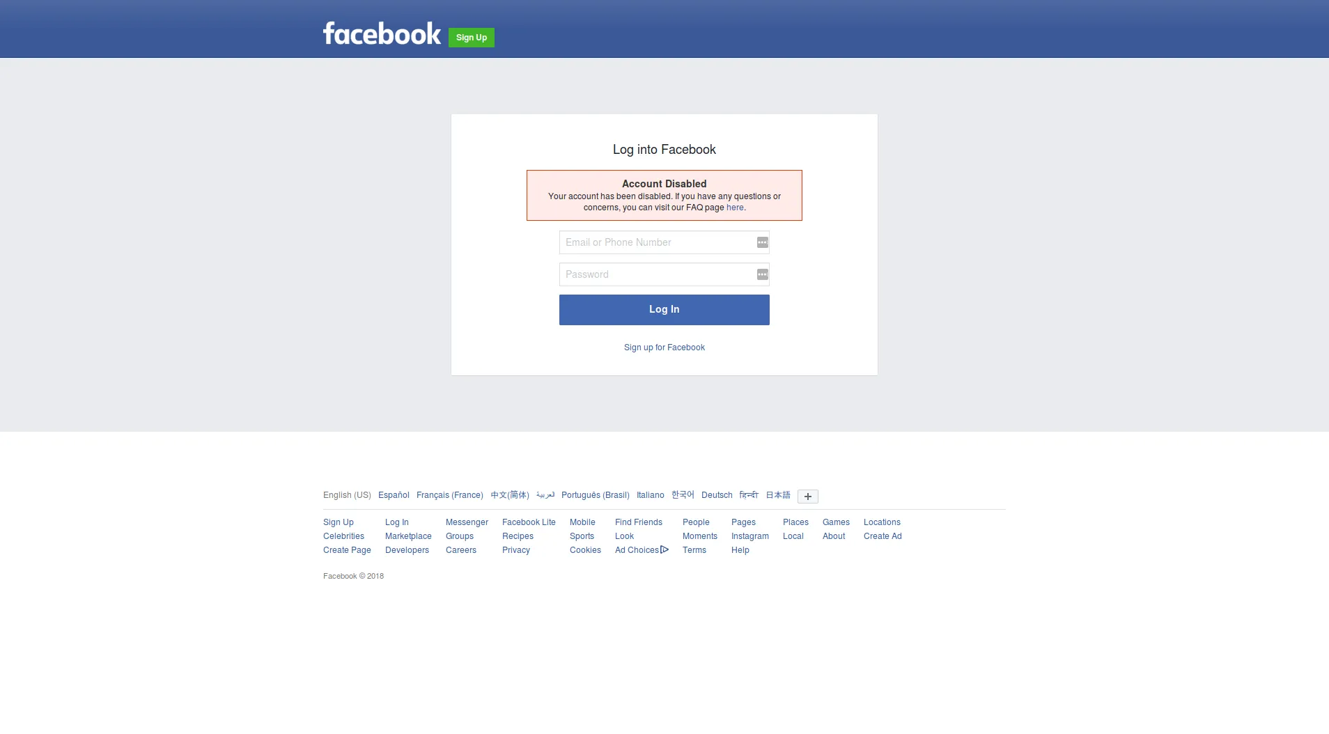 Disabled Facebook Account
